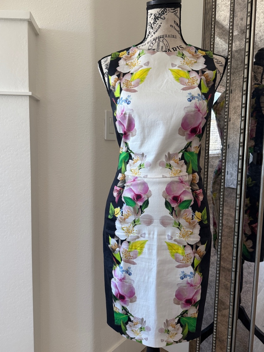 Ted Baker White Black Floral Print Midi Dress
